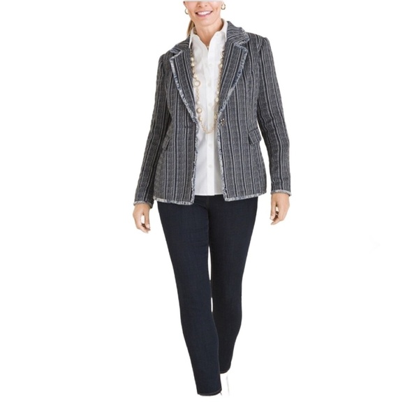 CHICO’S Metallic Thread Tweed Striped Jacket - Picture 3 of 14